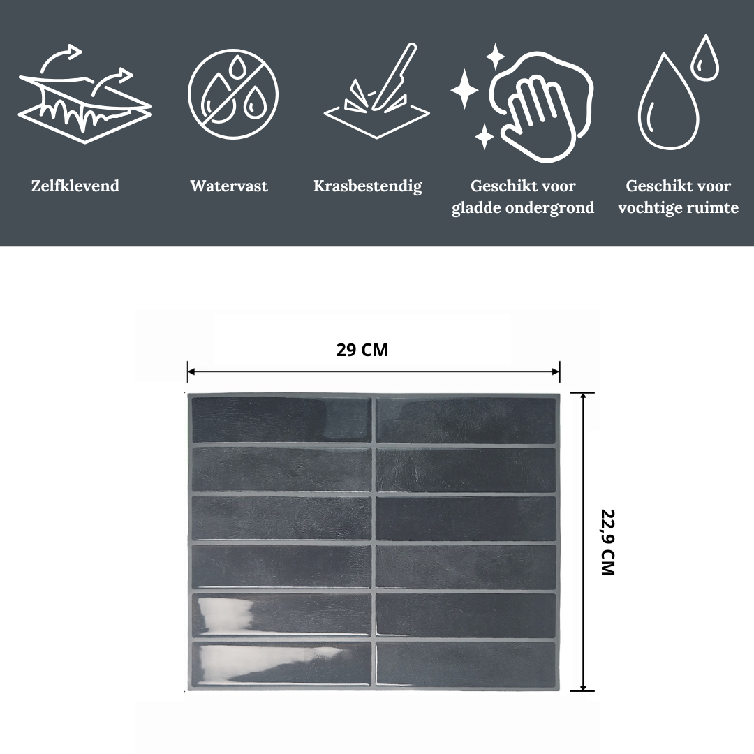 Black mist adhesive tile, oblong, 1mm