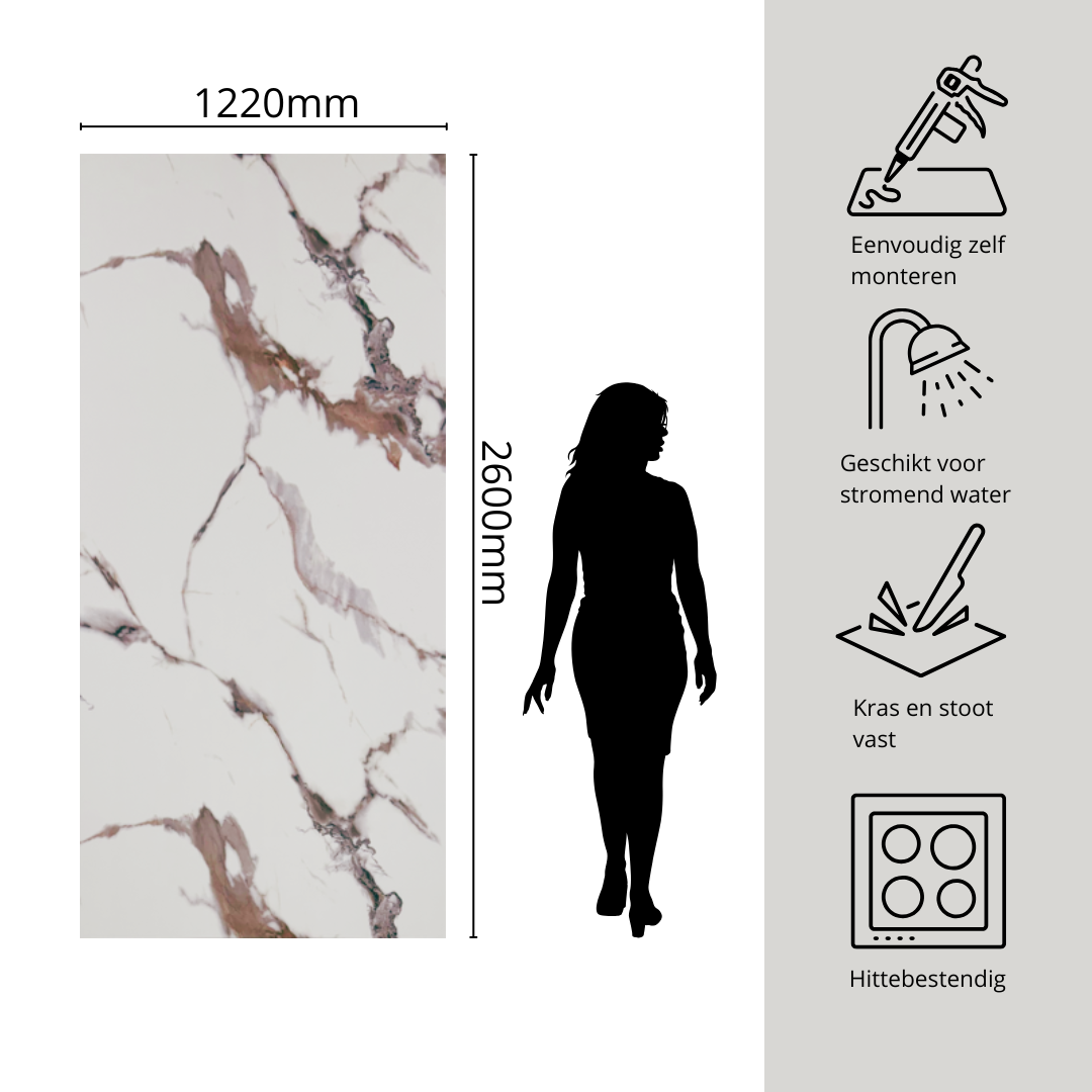 PVC wandpanelen marmer hoogglans Marbella Bianco 260x122 cm