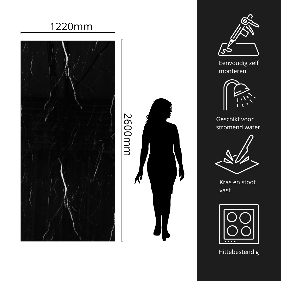 PVC wandpanelen marmer hoogglans Nero Eleganza 260x122 cm