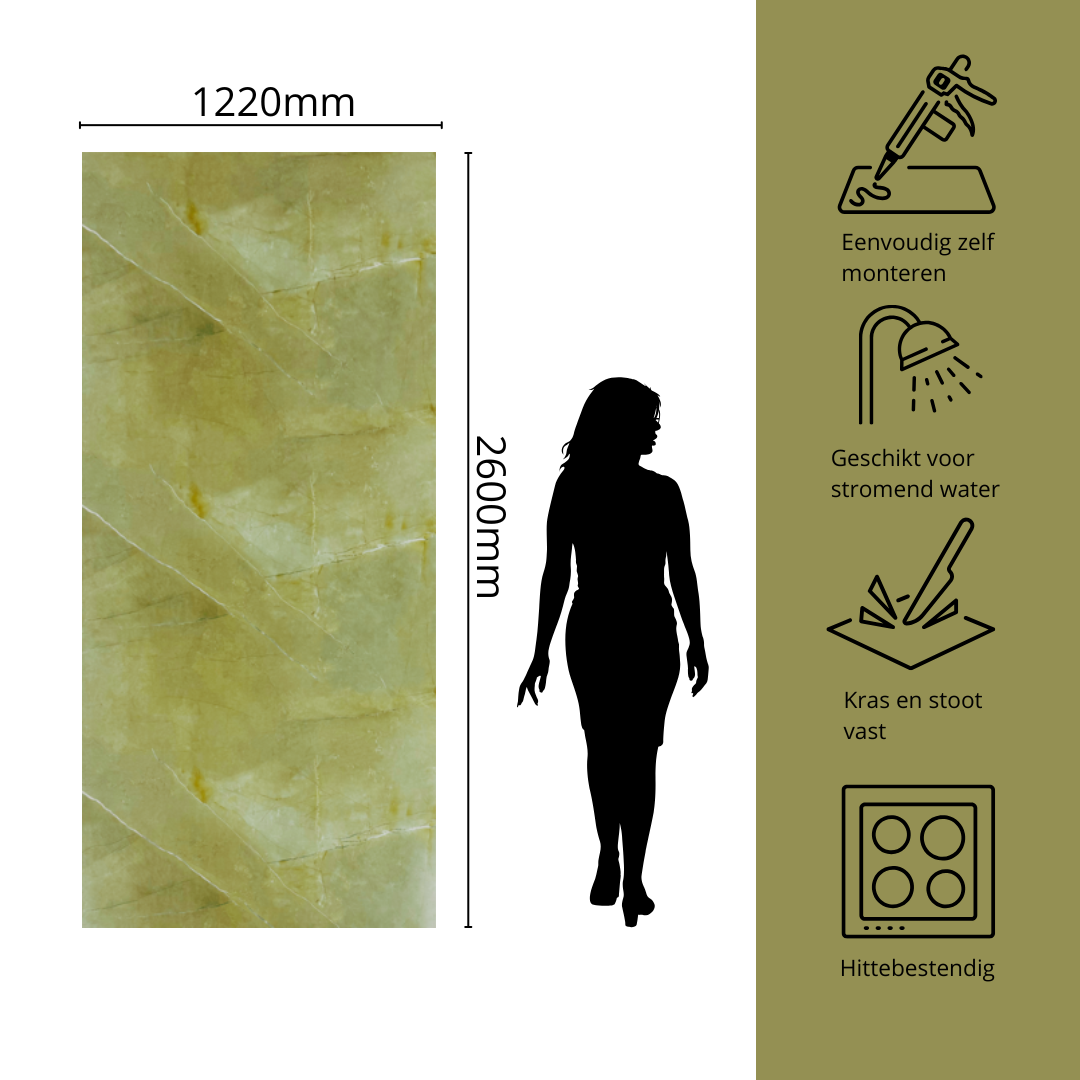 Olijf groene wandpanelen met afmetingen en specificaties