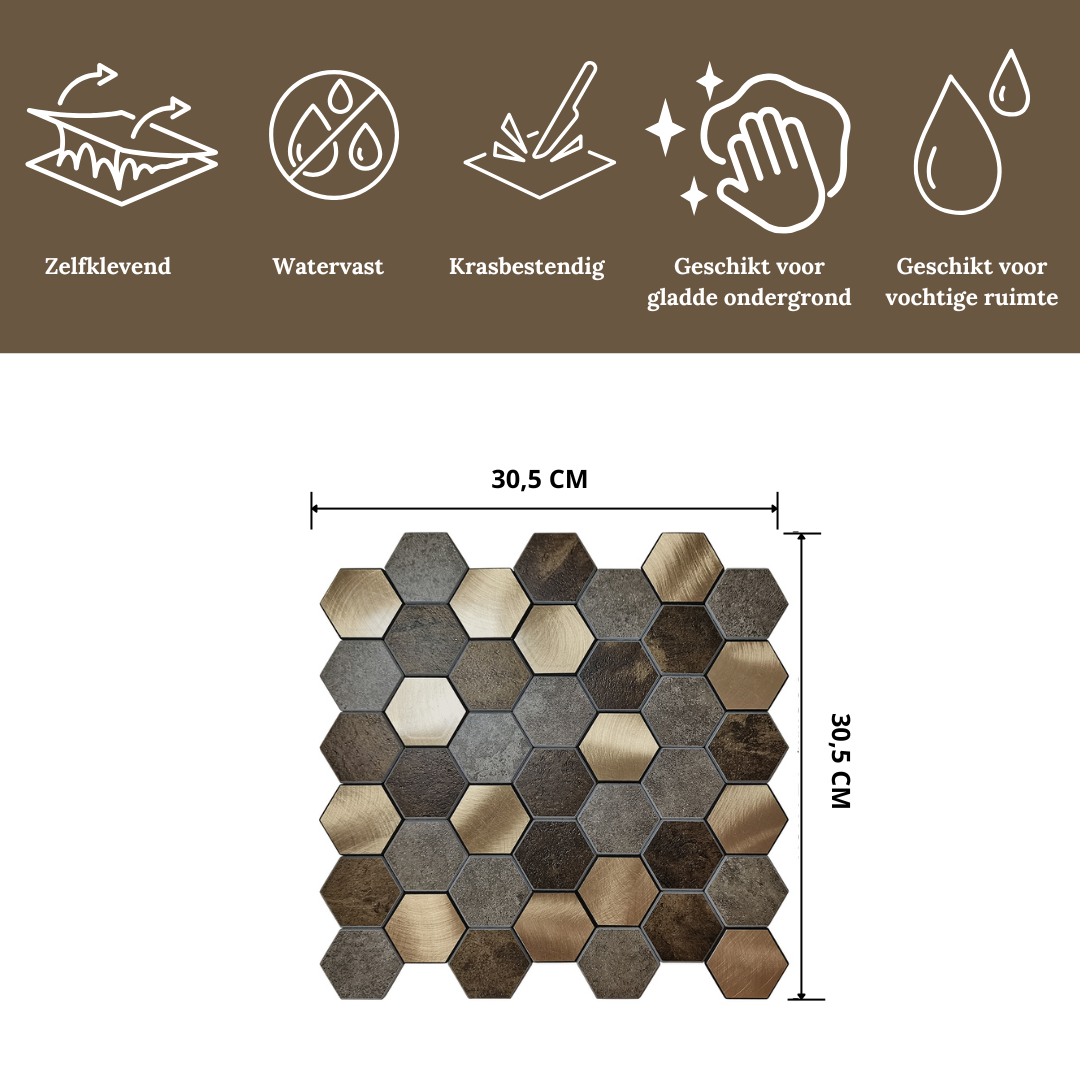Plaktegels Mozaiek multikleur Bruin Goud Specificaties