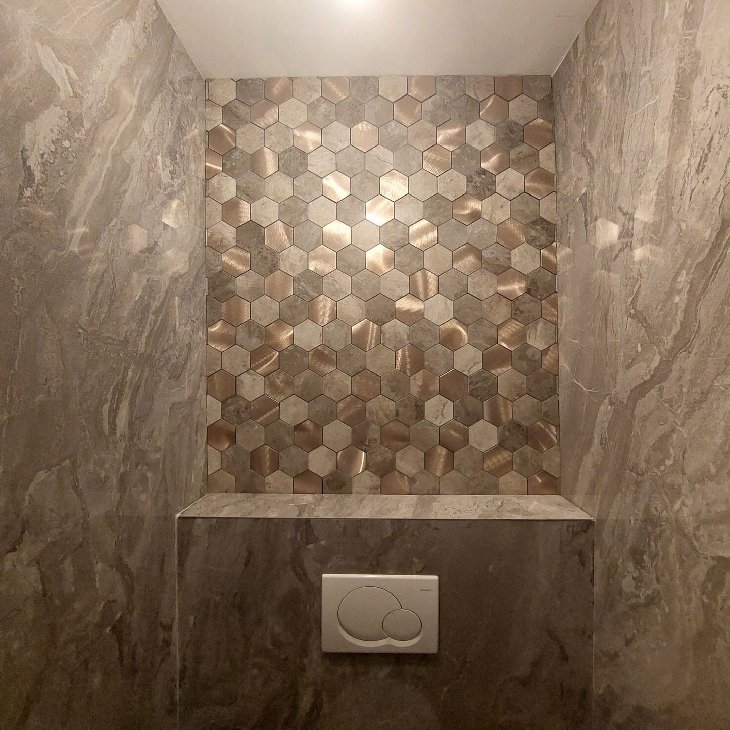 Mosaikfliese braun gold Sechseck groß