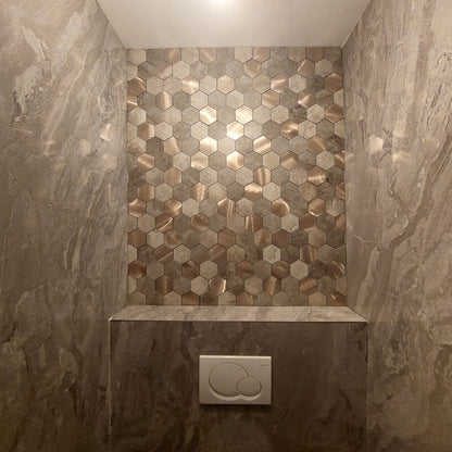 Mosaikfliese braun gold Sechseck groß