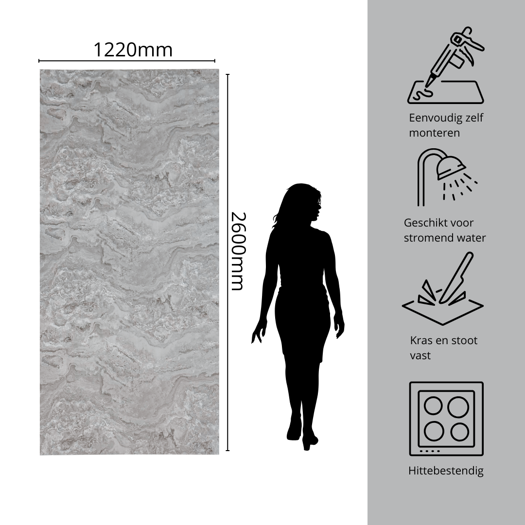 PVC wandpanelen marmer zijdenglans Cemento Chiaro 260x122 cm