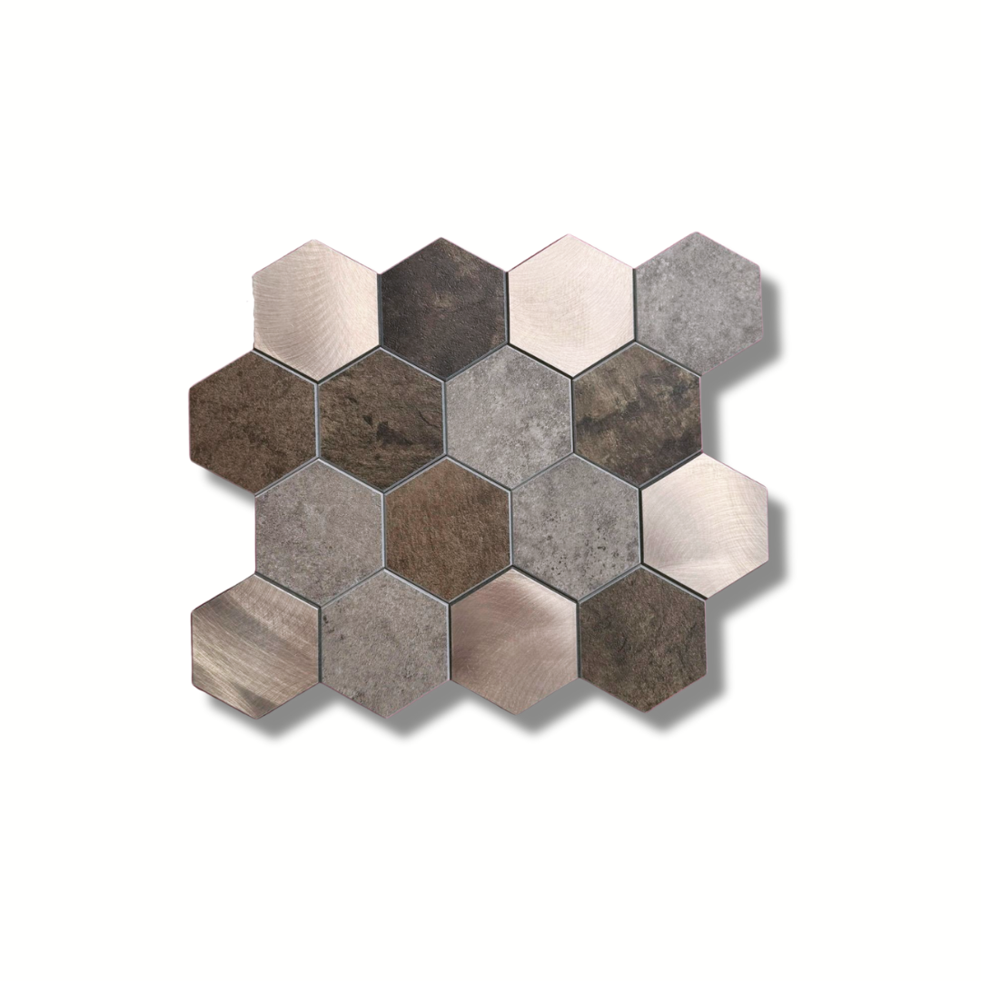 Mosaikfliese braun gold Sechseck groß