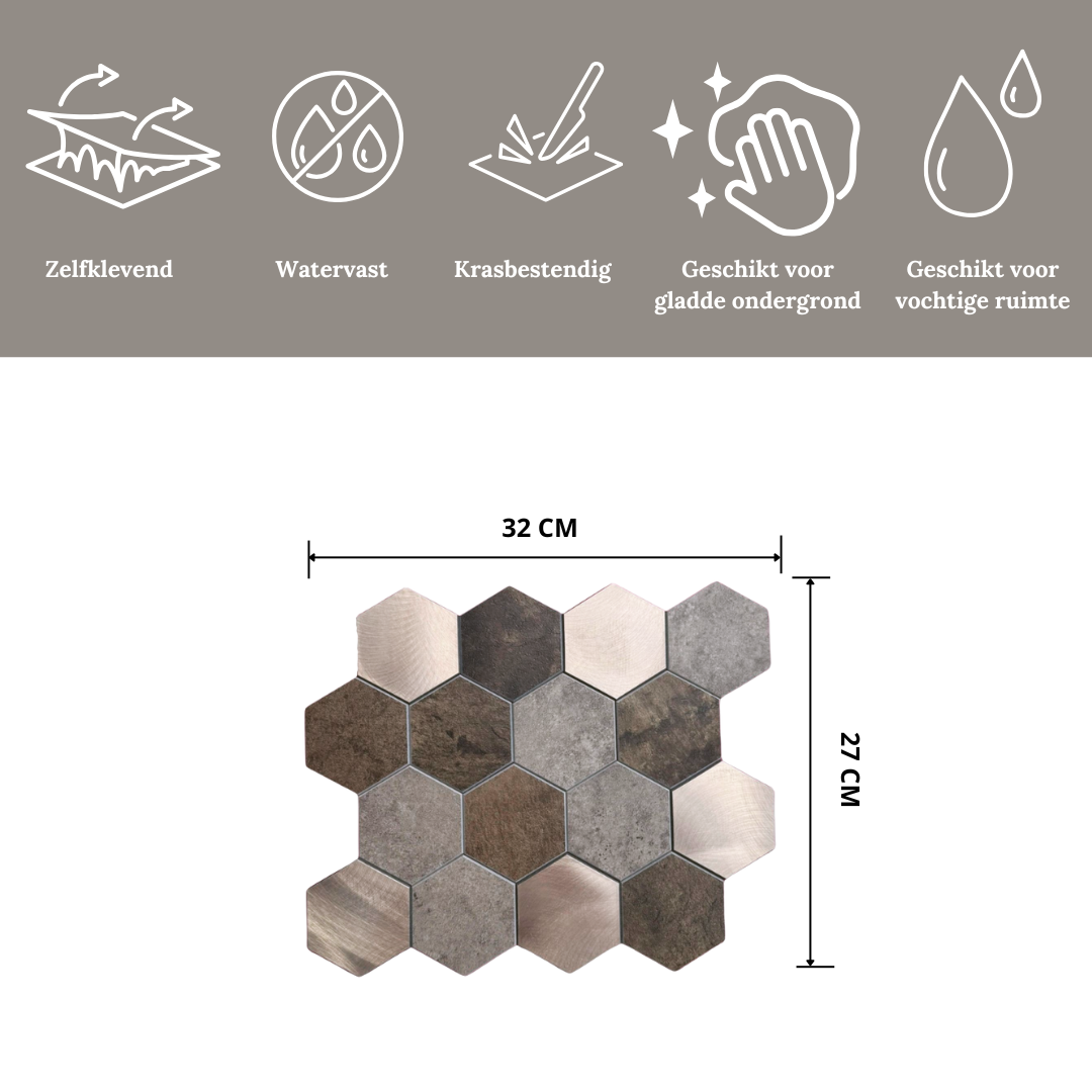 Mosaikfliese braun gold Sechseck groß