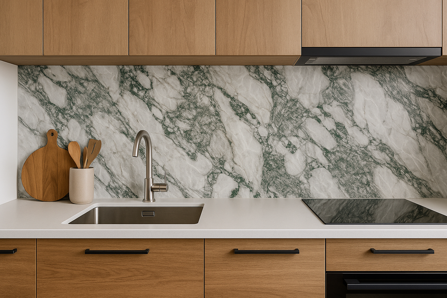 Grijs wit wandpanelen als achterwand keuken bij 123plaktegels