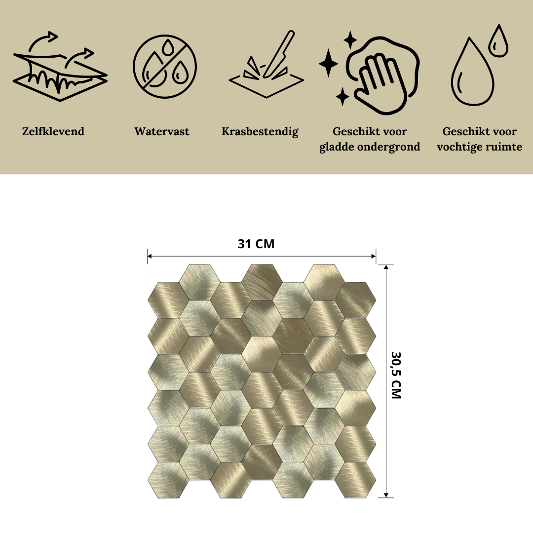 Wandpanelen Aluminium Plaktegel Geborsteld Goud Hexagon