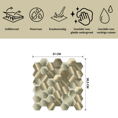 Wandpanelen Aluminium Plaktegel Geborsteld Goud Hexagon